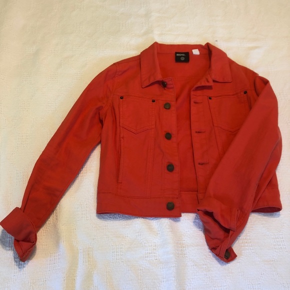 bright orange denim jacket